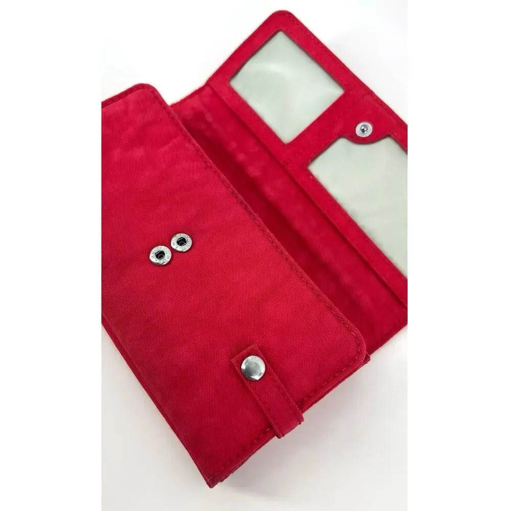 Kipling Brownie Nylon Long Travel Wallet Clutch Organizer Red Purse